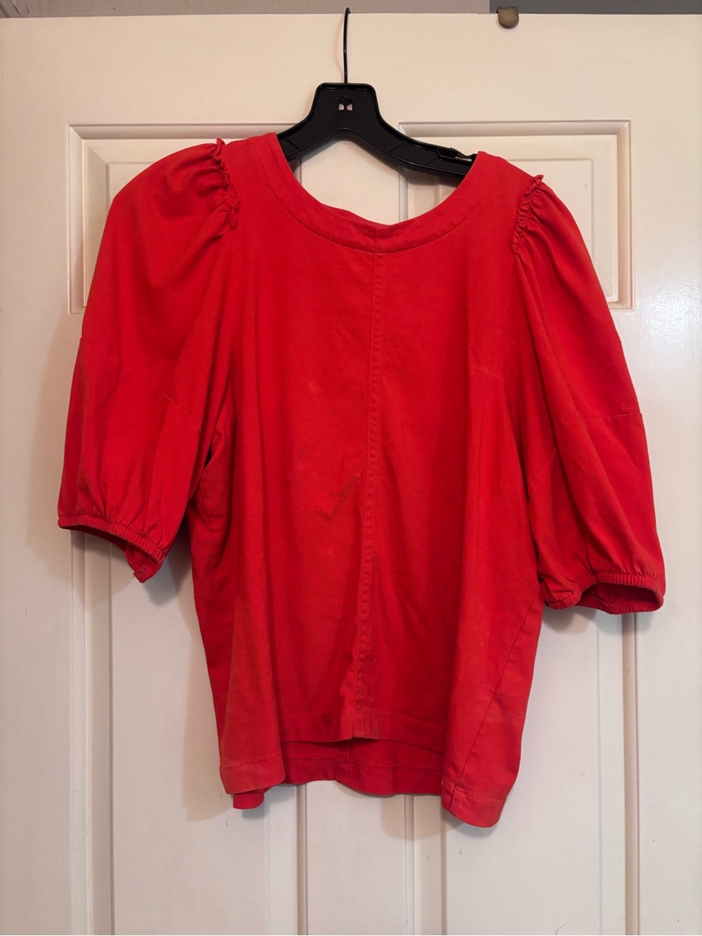 Madewell Red Puff Sleeve Women's Top - Classic Crew Neck